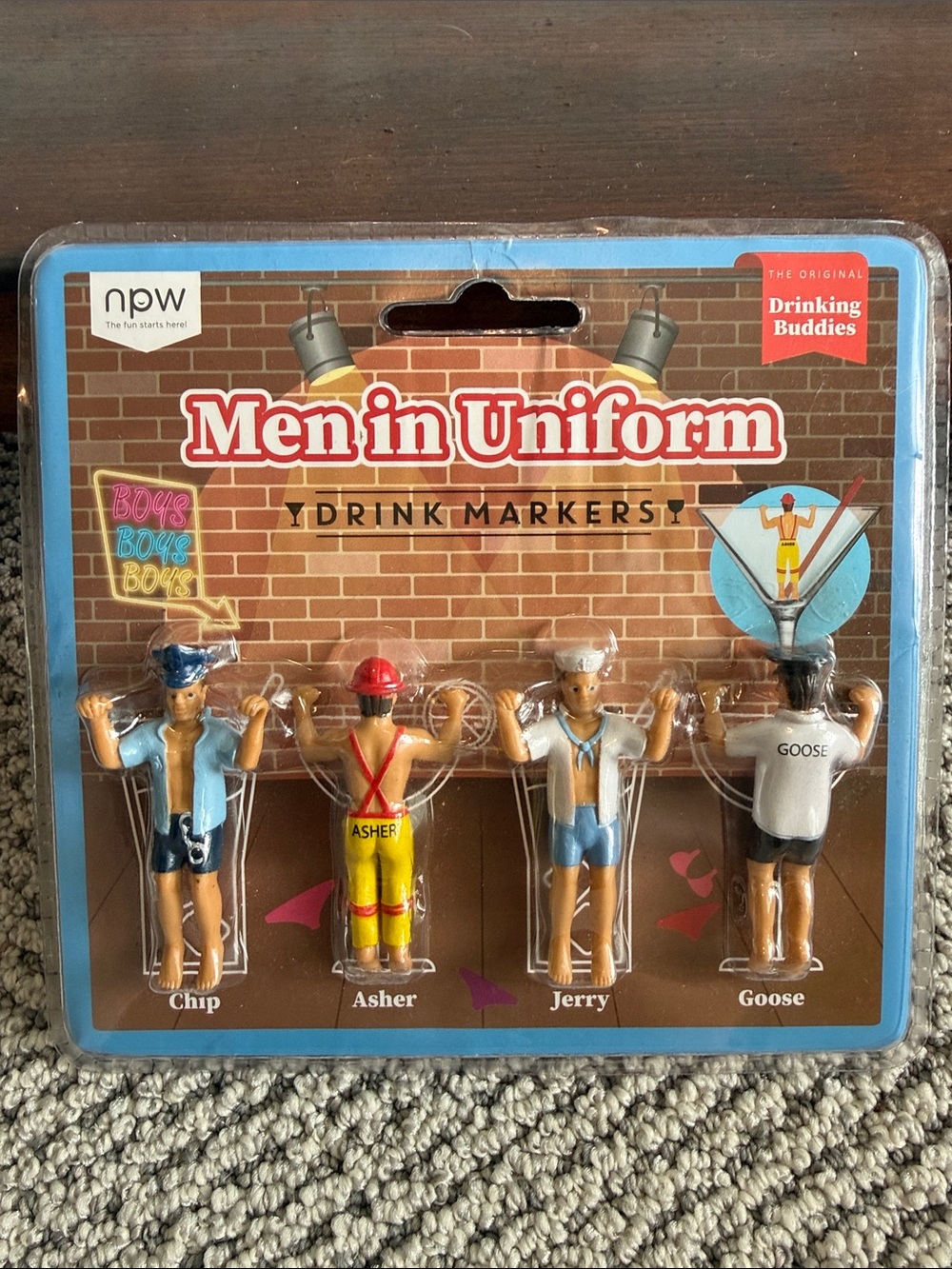 npw Men in Uniform Drink Markers – Set of 4 (Blue, Yellow, White, Black)